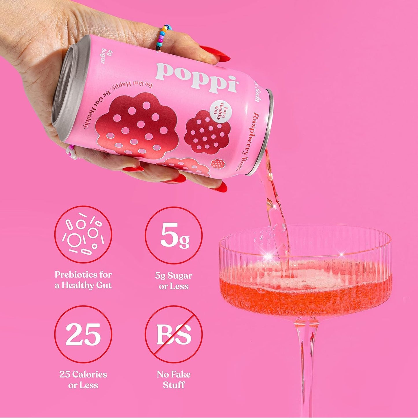 Poppi Raspberry Rose Prebiotic Soda 4 Pack, 12 FZ