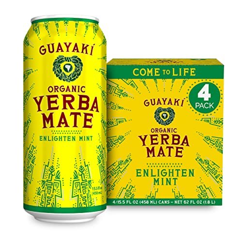 Guayaki Yerba Mate, Clean Energy Drink Alternative, Organic Enlighten Mint, 15.5oz (Pack of 4), 150mg Caffeine