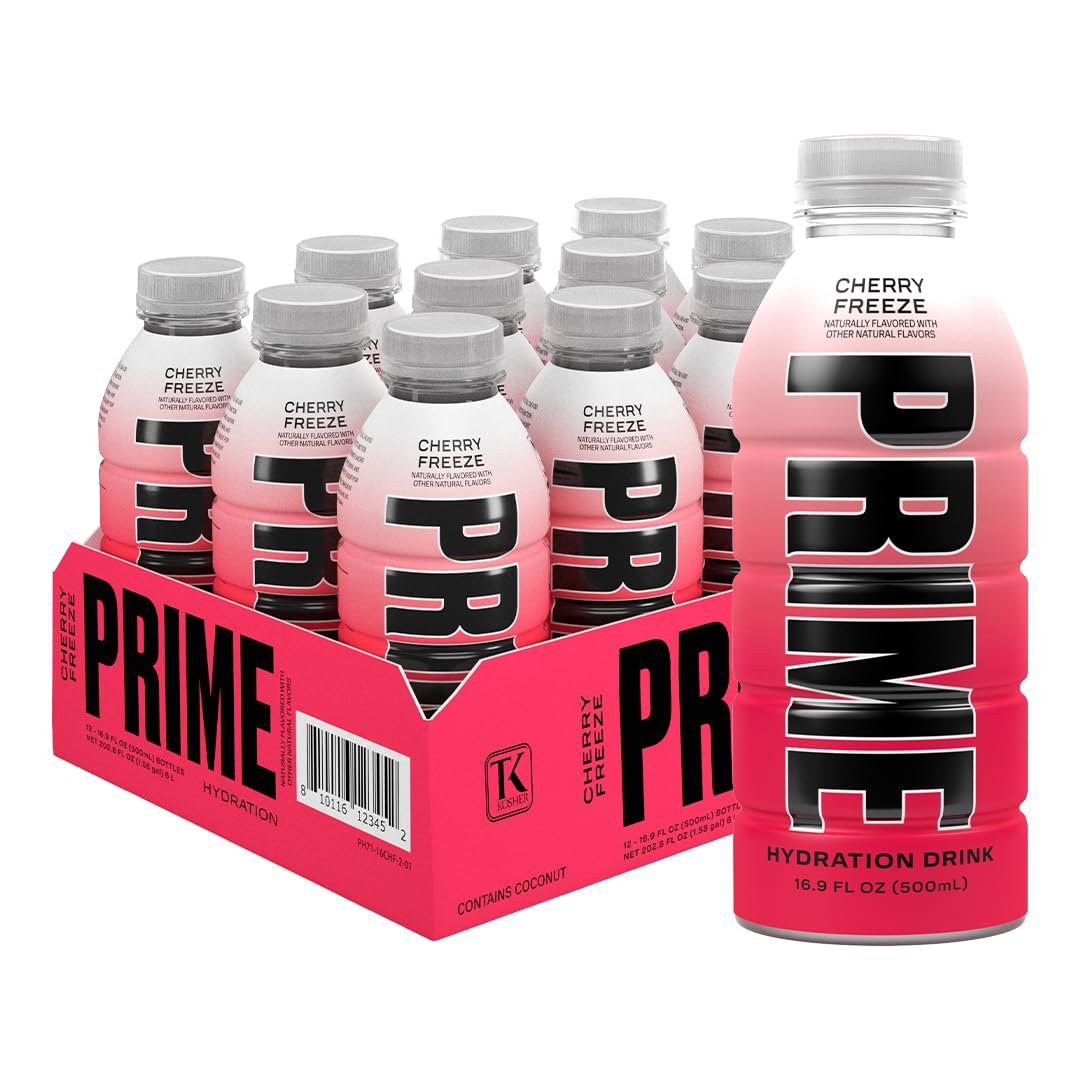 PRIME Hydration CHERRY FREEZE | Sports Drinks | Electrolyte Enhanced for Ultimate Hydration | 250mg BCAAs | B Vitamins | Antioxidants | 2g Of Sugar | 16.9 Fluid Ounce | 12 Pack