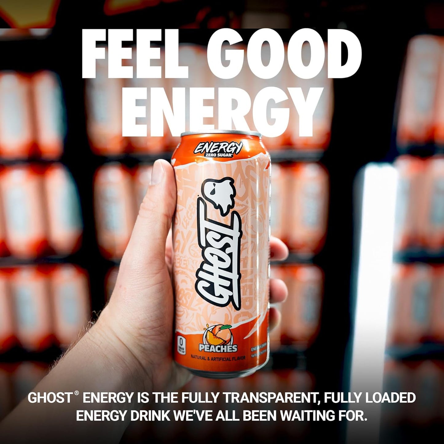 Ghost Energy Drink Peaches 16 oz (Pack of 12)