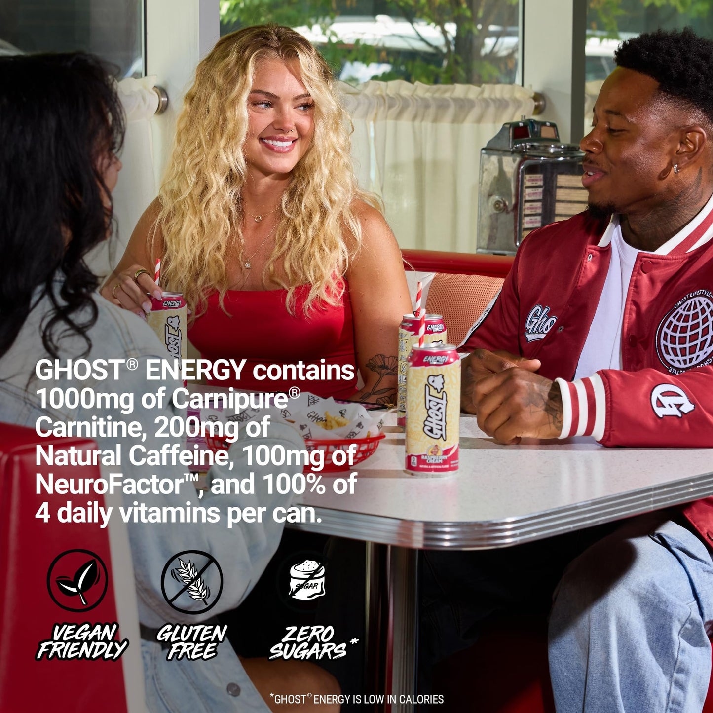 GHOST Energy Drink - 12-Pack, Raspberry Cream, 16oz Cans - Energy & Focus & No Artificial Colors - 200mg of Natural Caffeine, L-Carnitine & Taurine - Gluten-Free & Vegan