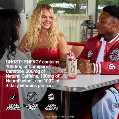 GHOST Energy Drink - 12-Pack, Raspberry Cream, 16oz Cans - Energy & Focus & No Artificial Colors - 200mg of Natural Caffeine, L-Carnitine & Taurine - Gluten-Free & Vegan