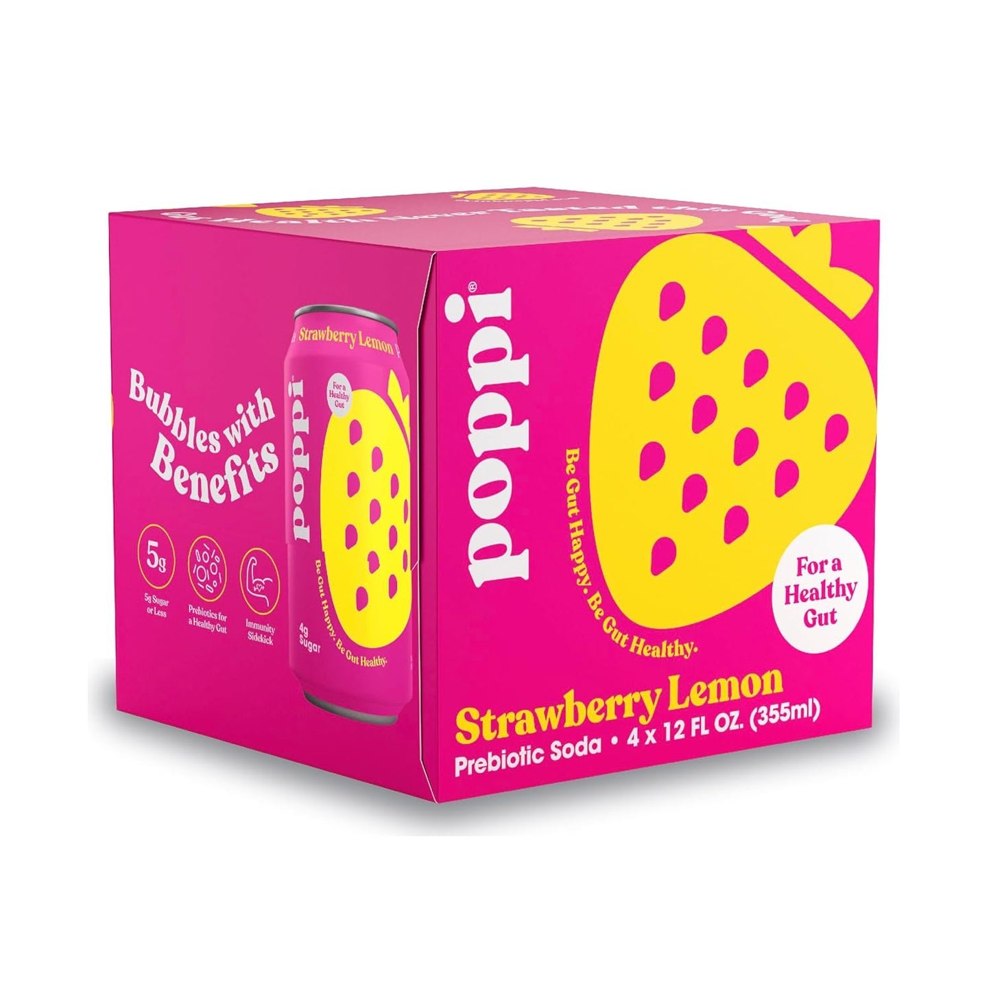 Poppi Strawberry Lemon Prebiotic Soda 4 Pack, 12 FZ