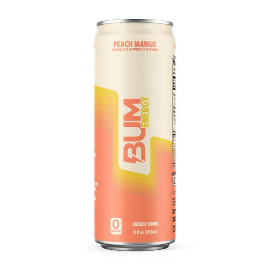 Bum Energy Drink Sugar Free 12 Ounce Slim Cans Peach Mango (Pack of 12)