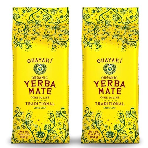 Guayakí Yerba Mate, Organic Traditional Unsweetened Loose Leaf, Perfect Hot Drink for Cold Weather, 16 Oz (Pack of 2), 40mg Natural Caffeine, Unsmoked, Smooth Energy & Focus