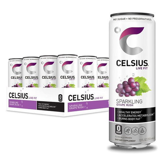 CELSIUS Sparkling Grape Rush Fitness Drink, Zero Sugar, 12oz. Slim Can (Pack of 12)