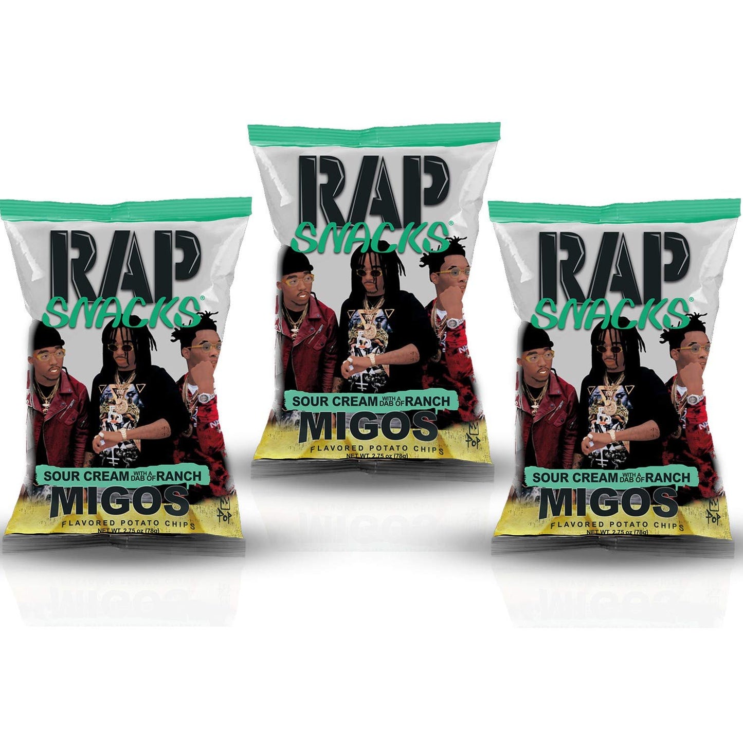 Rap Snacks Potato Chips 2.5 oz Bags (Migos Sour Cream Dab of Ranch, 3 Pack)