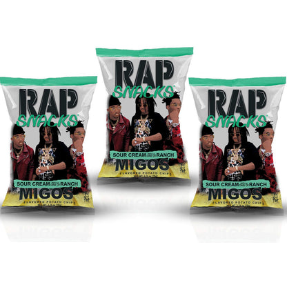 Rap Snacks Potato Chips 2.5 oz Bags (Migos Sour Cream Dab of Ranch, 3 Pack)