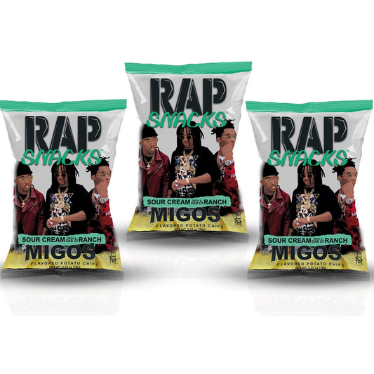 Rap Snacks Potato Chips 2.5 oz Bags (Migos Sour Cream Dab of Ranch, 3 Pack)