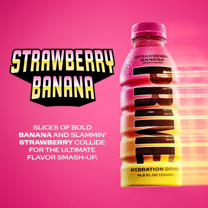 PRIME Hydration Strawberry Banana 16.9 Fl Oz (Pack of 12)