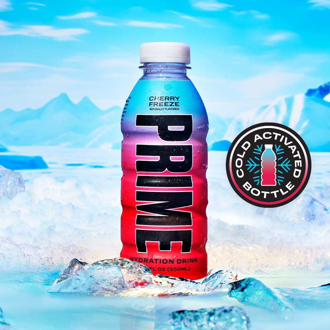 PRIME Hydration CHERRY FREEZE | Sports Drinks | Electrolyte Enhanced for Ultimate Hydration | 250mg BCAAs | B Vitamins | Antioxidants | 2g Of Sugar | 16.9 Fluid Ounce | 12 Pack