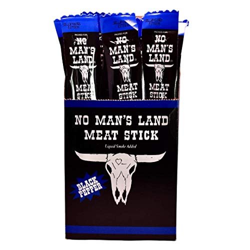 No Man's Land BLACK PEPPER Meat Sticks High Protein Low Calorie Low Carb Meat Snack Carton of 24 1oz Sticks
