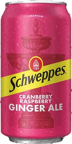 Schweppes Cranberry Raspberry Ginger Ale Soda, 12 fl oz, 24 Pack