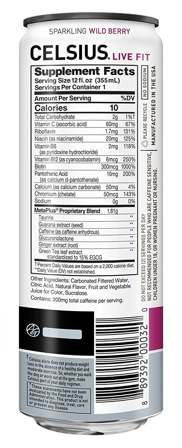 CELSIUS Sparkling Wild Berry Fitness Drink, Zero Sugar, 12oz. Slim Can, 12 Pack (Wild Berry)