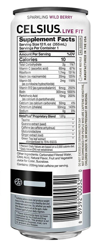 CELSIUS Sparkling Wild Berry Fitness Drink, Zero Sugar, 12oz. Slim Can, 12 Pack (Wild Berry)