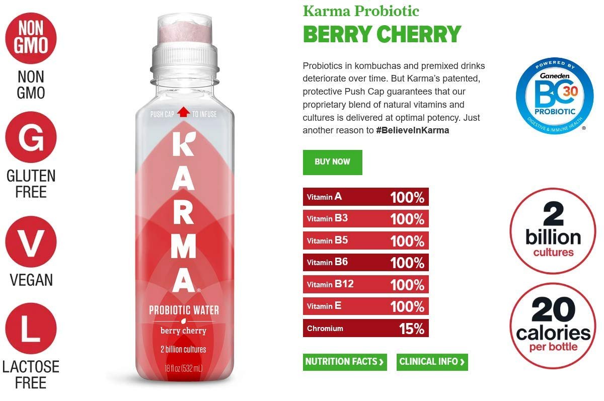 Karma Flavored Water with Probiotics Variety Pack 18 oz (Pack of 6)