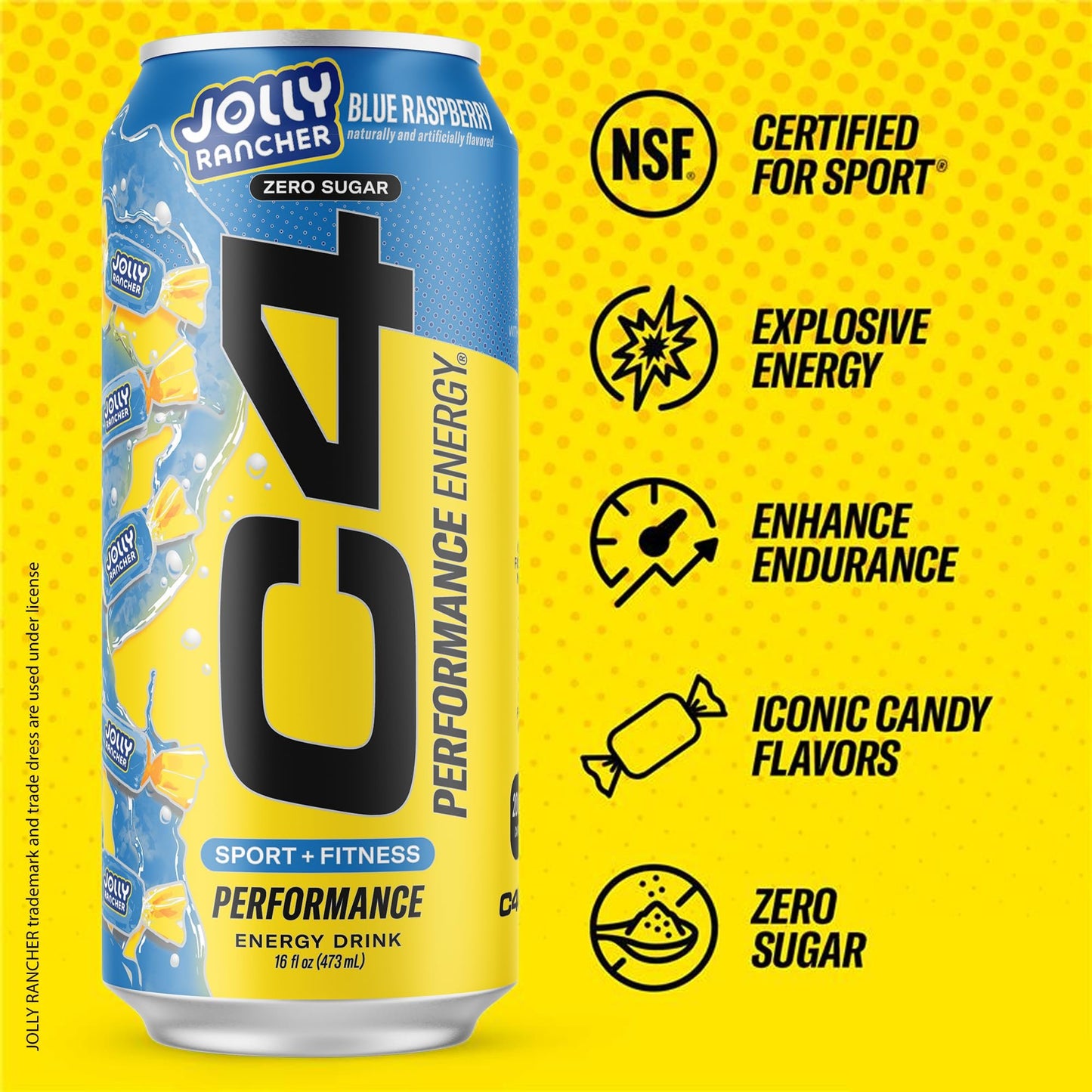 Cellucor C4 Performance Energy Drink | JOLLY RANCHER Blue Raspberry | Zero Sugar Carbonated Preworkout Energy | 200mg Caffeine with Beta Alanine | 16 Fl Oz (12 Pack)