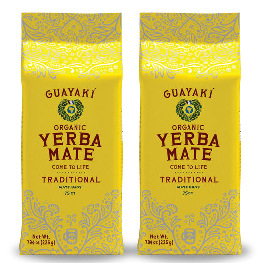 Guayaki Yerba Mate, Organic Traditional Single Serve, 7.9 Ounces (75 Tea Bags) (Pack of 2), 40mg Caffeine per Serving, Alternative to Tea, Coffee and Energy Drinks