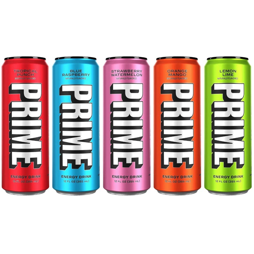 Prime Energy Drink Cans 5 Flavor Variety Pack - 200mg Caffeine, Zero Sugar, 300mg Electrolytes, Vegan - 12 Fl Oz Cans - 5 Cans