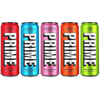 Prime Energy Drink Cans 5 Flavor Variety Pack - 200mg Caffeine, Zero Sugar, 300mg Electrolytes, Vegan - 12 Fl Oz Cans - 5 Cans