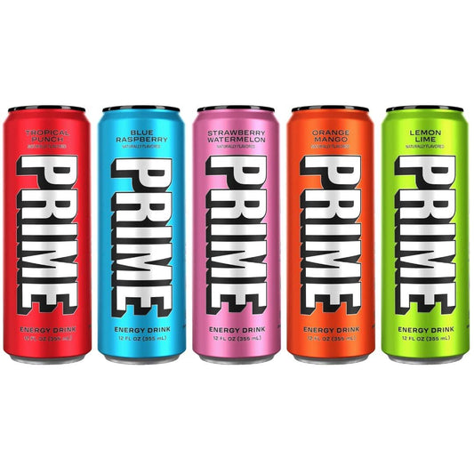 Prime Energy Drink Cans 5 Flavor Variety Pack - 200mg Caffeine, Zero Sugar, 300mg Electrolytes, Vegan - 12 Fl Oz Cans - 5 Cans