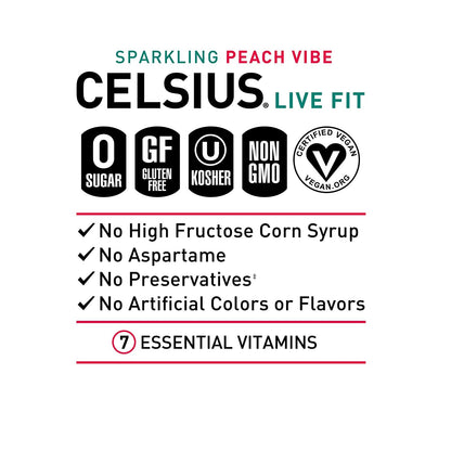 CELSIUS Essential Energy Drink 12 Fl Oz, Sparkling Peach Vibe (Pack of 12)