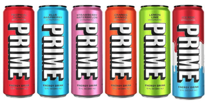 Prime Hydration Drink Energy Cans 6 Flavor Variety Sampler Pack - 200mg Caffeine, Zero Sugar, 300mg Electrolytes, Vegan - (12 Fl Oz Cans)