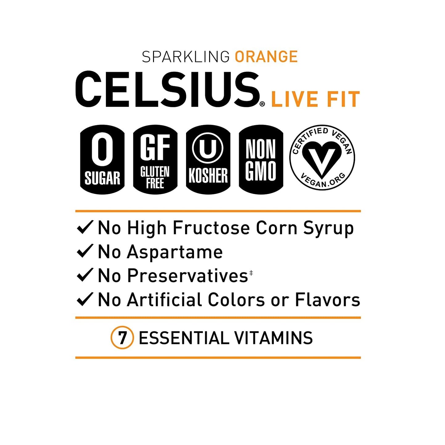 CELSIUS Essential Energy Drink 12 Fl Oz, Sparkling Orange (Pack of 4)