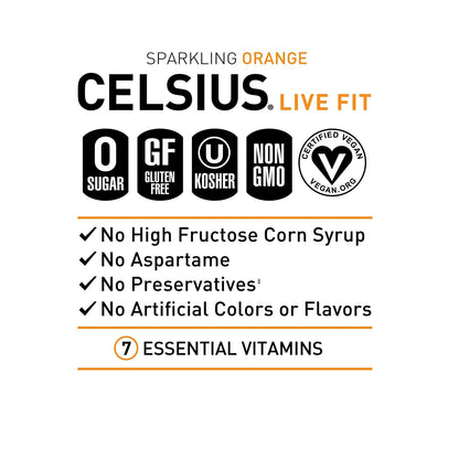 CELSIUS Essential Energy Drink 12 Fl Oz, Sparkling Orange (Pack of 4)