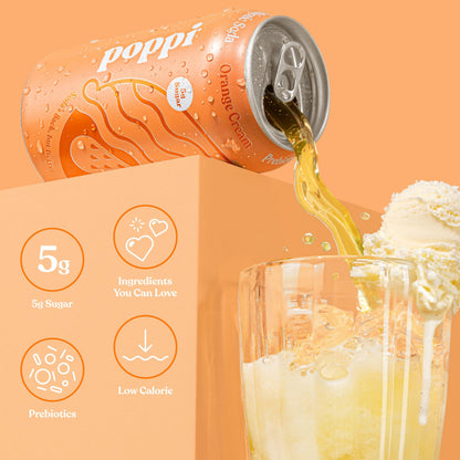 POPPI Sparkling Prebiotic Soda, Beverages w/Apple Cider Vinegar, Seltzer Water & Fruit Juice, Orange Cream, 12oz (12 Pack)