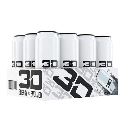 3D Energy Drink | Caffeine, Zero Sugar, Taurine, Panax Ginseng, Inositol, Guarana Seed, L-Carnitine Tartrate, 16 Fluid Ounce | 12 Pack (White)