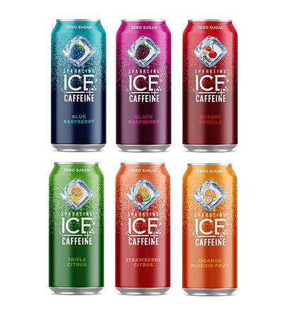 Sparkling Ice +Caffeine, Naturally Flavored Sparkling Water with Antioxidants & Vitamins, Zero Sugar, Multi-Flavor Variety Pack, 16oz Cans