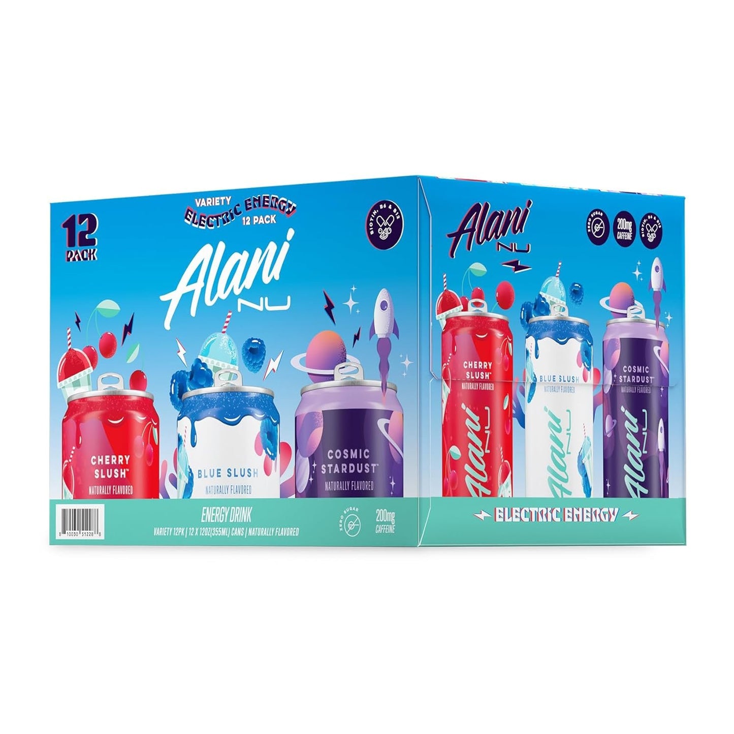 Alani Nu ELECTRIC ENERGY VARIETY Sugar Free, Low Calorie Energy Drinks | 200mg Caffeine | Pre Workout Performance with Antioxidants | Biotin B Vitamins | Zero Sugar | 10 Calories | 12 Fl Oz Cans