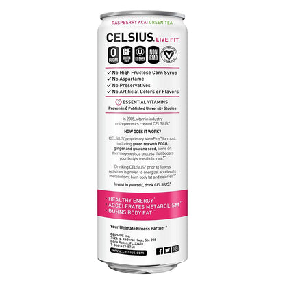 CELSIUS Essential Energy Drink 12 Fl Oz, Raspberry Acai Green Tea (Pack of 4)