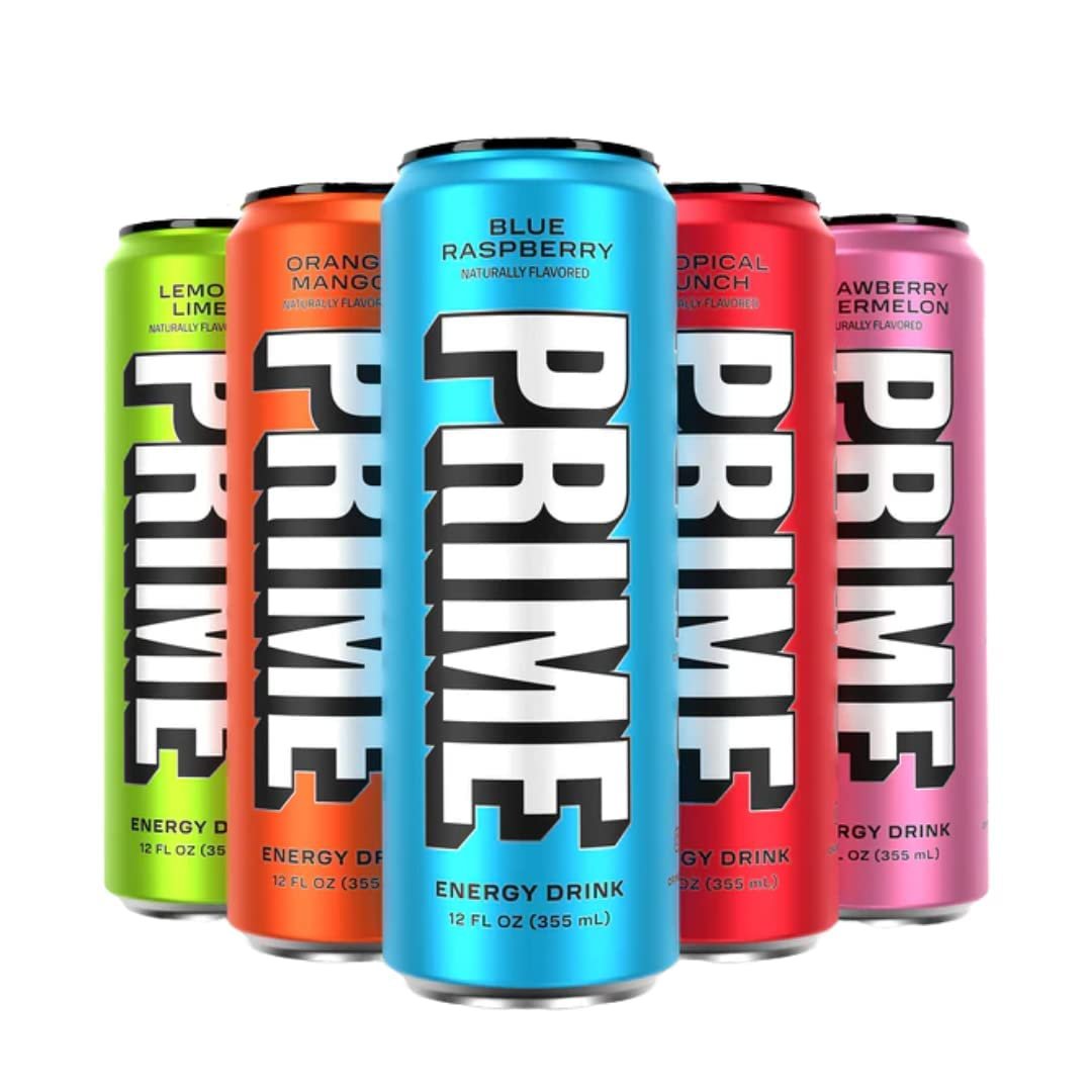 Prime Energy Drink Cans 5 Flavor Variety Pack - 200mg Caffeine, Zero Sugar, 300mg Electrolytes, Vegan - 12 Fl Oz Cans - 5 Cans