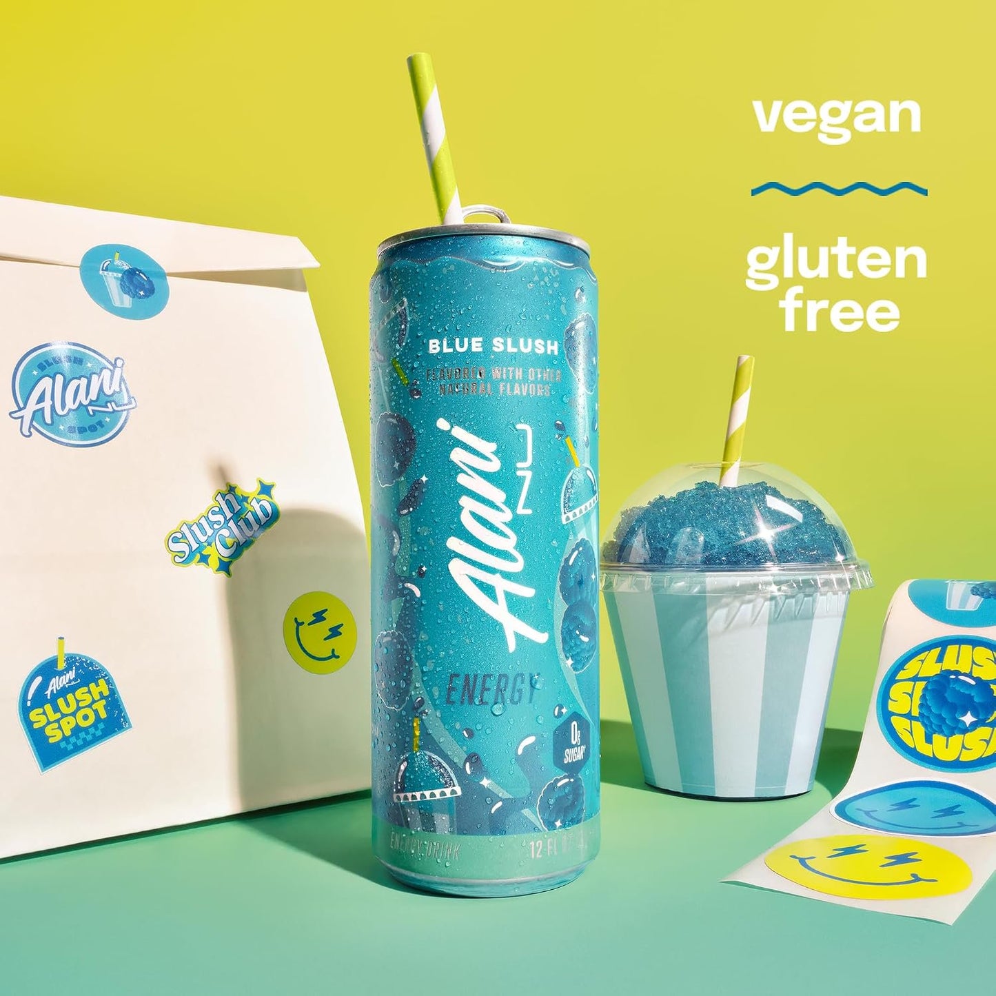 Alani Nu Energy Drinks 6 Pack Cans Sugar Free 200mg of Caffeine B Vitamins 12 Fl Oz (Blue Slush)