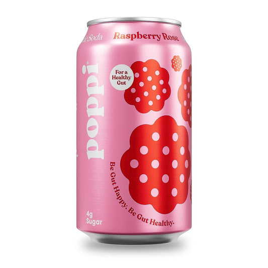 POPPI Sparkling Prebiotic Soda, Beverages w/Apple Cider Vinegar, Seltzer Water & Fruit Juice, Low Calorie & Low Sugar Drinks, Raspberry Rose, 12oz (12 Pack)