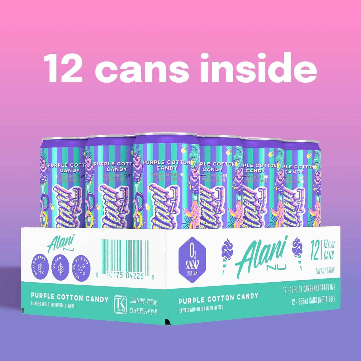 Alani Nu Purple Cotton Candy Sugar Free Energy Drink (Pack of 12)