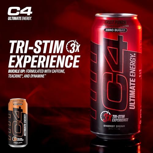 C4 Ultimate | Pre Workout Sugar Free Energy Drink | Tri-Stim Experience with 300mg Caffeine + TeaCrine + Dynamine | Orange Cream| 16oz (Pack of 12)