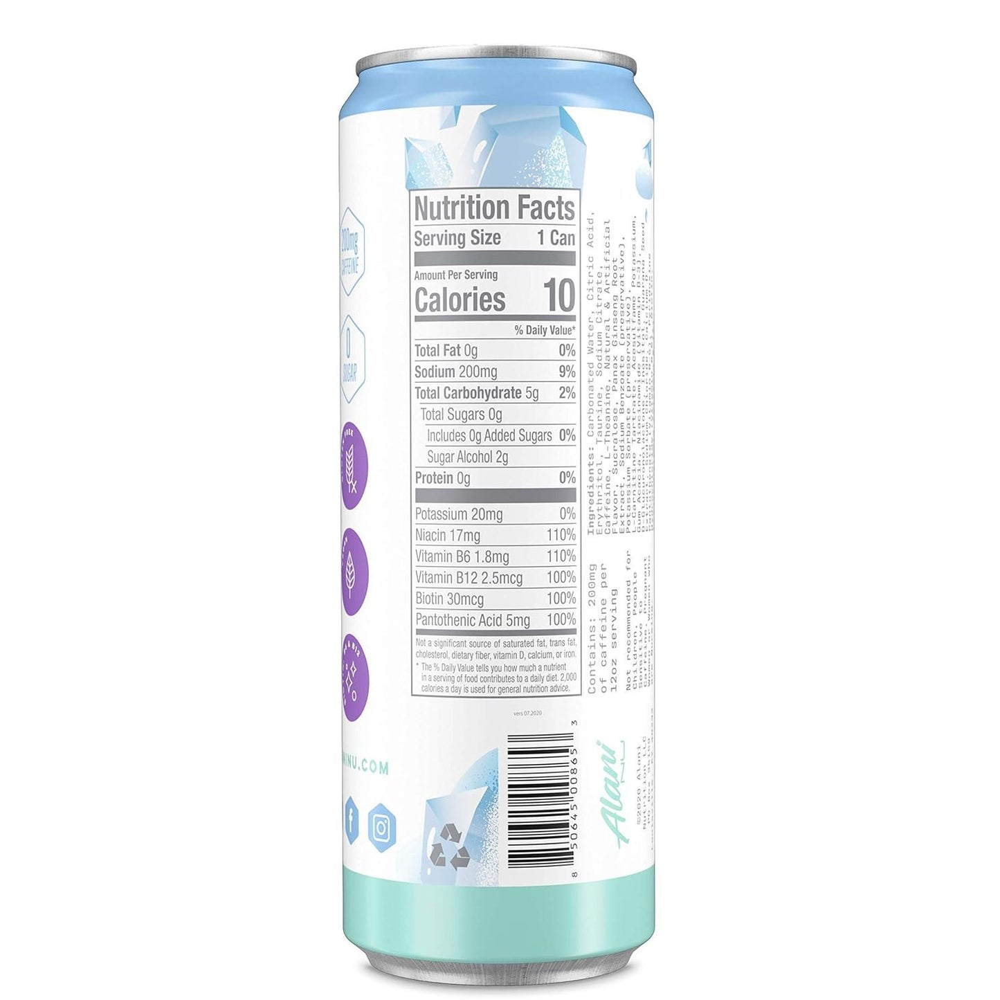 Alani Nu Sugar-Free Energy Drink, Pre-Workout Performance, Arctic White, 12 oz Cans (Pack of 12)