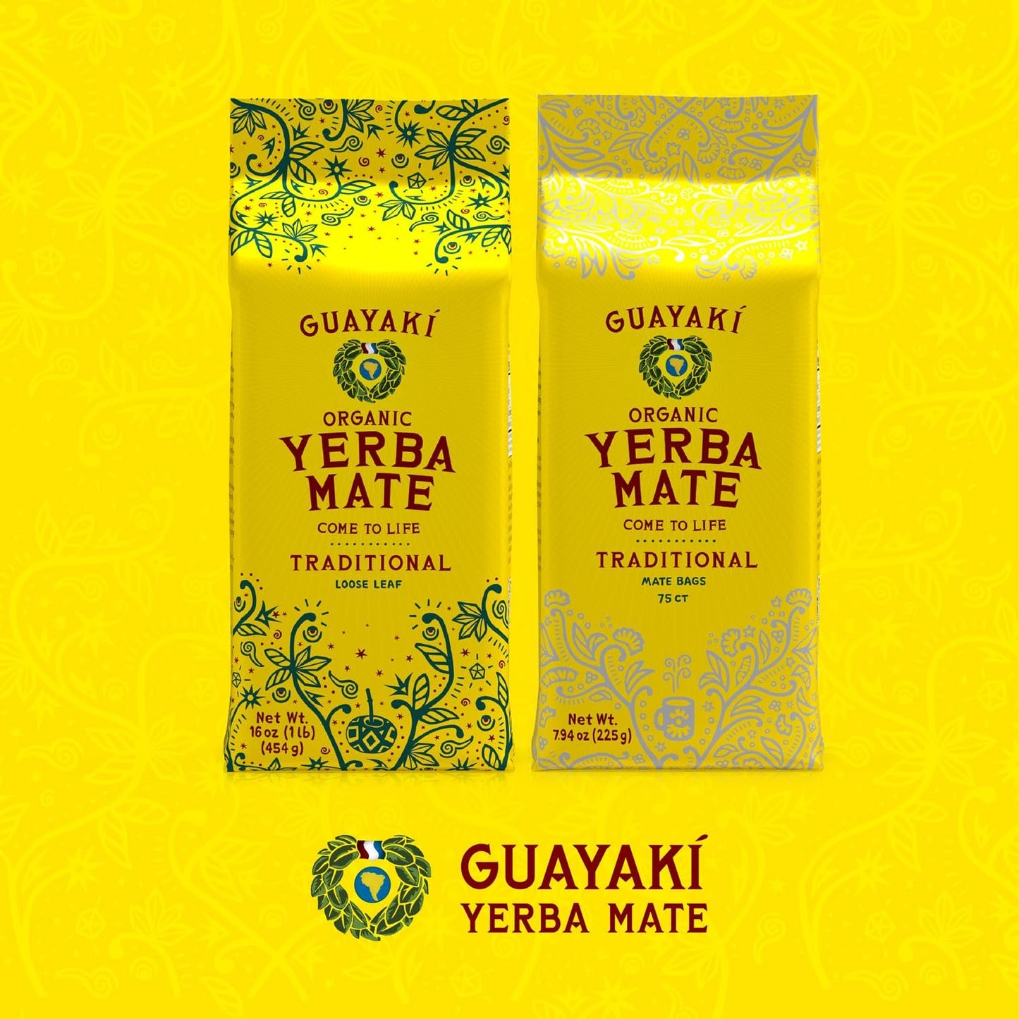 Guayaki Yerba Mate, Organic Traditional Single Serve, 7.9 Ounces (75 Tea Bags) (Pack of 2), 40mg Caffeine per Serving, Alternative to Tea, Coffee and Energy Drinks