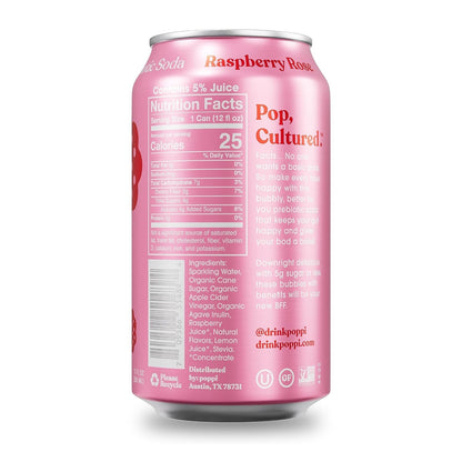 POPPI Sparkling Prebiotic Soda, Beverages w/Apple Cider Vinegar, Seltzer Water & Fruit Juice, Low Calorie & Low Sugar Drinks, Raspberry Rose, 12oz (12 Pack)