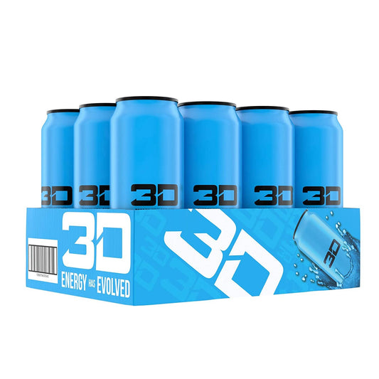 3D Energy Drink | Caffeine, Zero Sugar, Taurine, Panax Ginseng, Inositol, Guarana Seed, L-Carnitine Tartrate, 16 Fluid Ounce | 12 Pack (Blue)