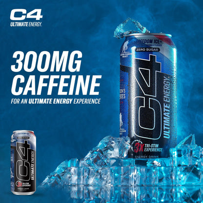 C4 Ultimate x Wounded Warrior Project | Pre Workout Sugar Free Energy Drink | Tri-Stim Experience with 300mg Caffeine + TeaCrine + Dynamine | Freedom Ice | 16oz (Pack of 12)