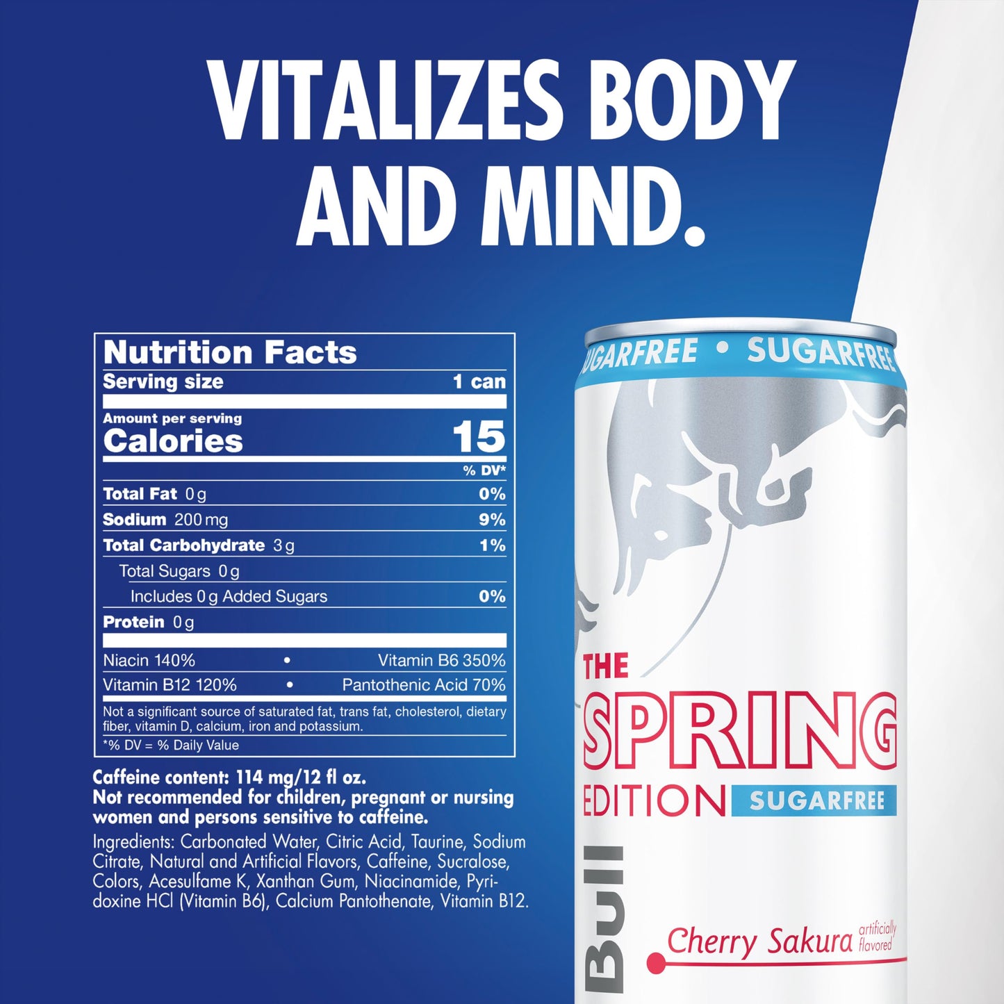 Red Bull Spring Edition Sugarfree Energy Drink, Cherry Sakura, 114mg Caffeine, Taurine & B Vitamins, 12oz. Pack of 24 Cans