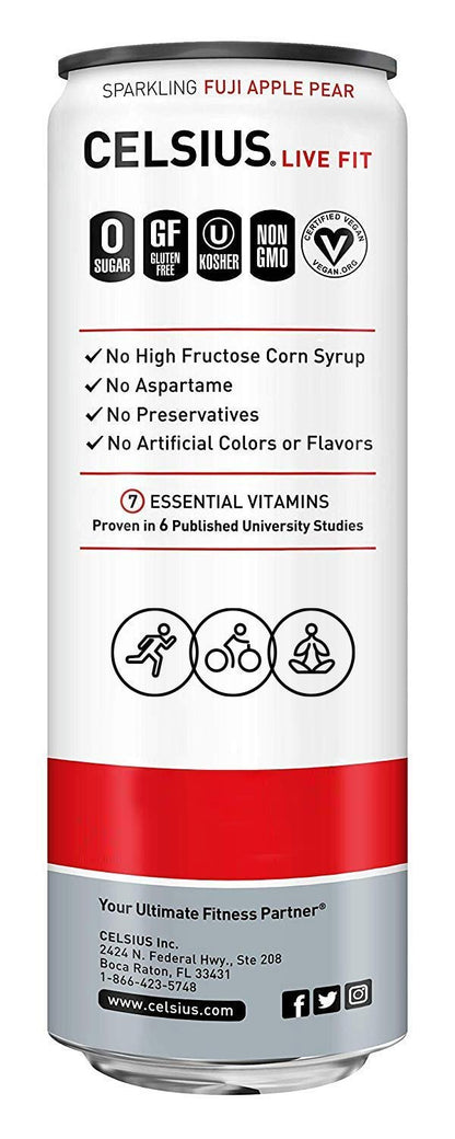 Sparkling Fuji Apple Pear Fitness Drink, Zero Sugar, 12oz. Slim Can (Pack of 12)