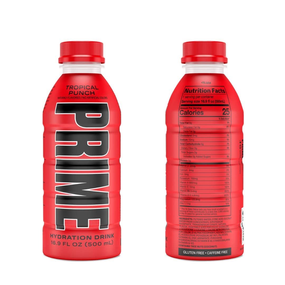 Prime Hydration Sports Drink Variety Pack - Energy Drink, Electrolyte Beverage - Lemon Lime, Tropical Punch, Blue Raspberry, Orange, Grape & Meta Moon - 16.9 Fl Oz (6 Pack) W/ Tip The Scales sticker