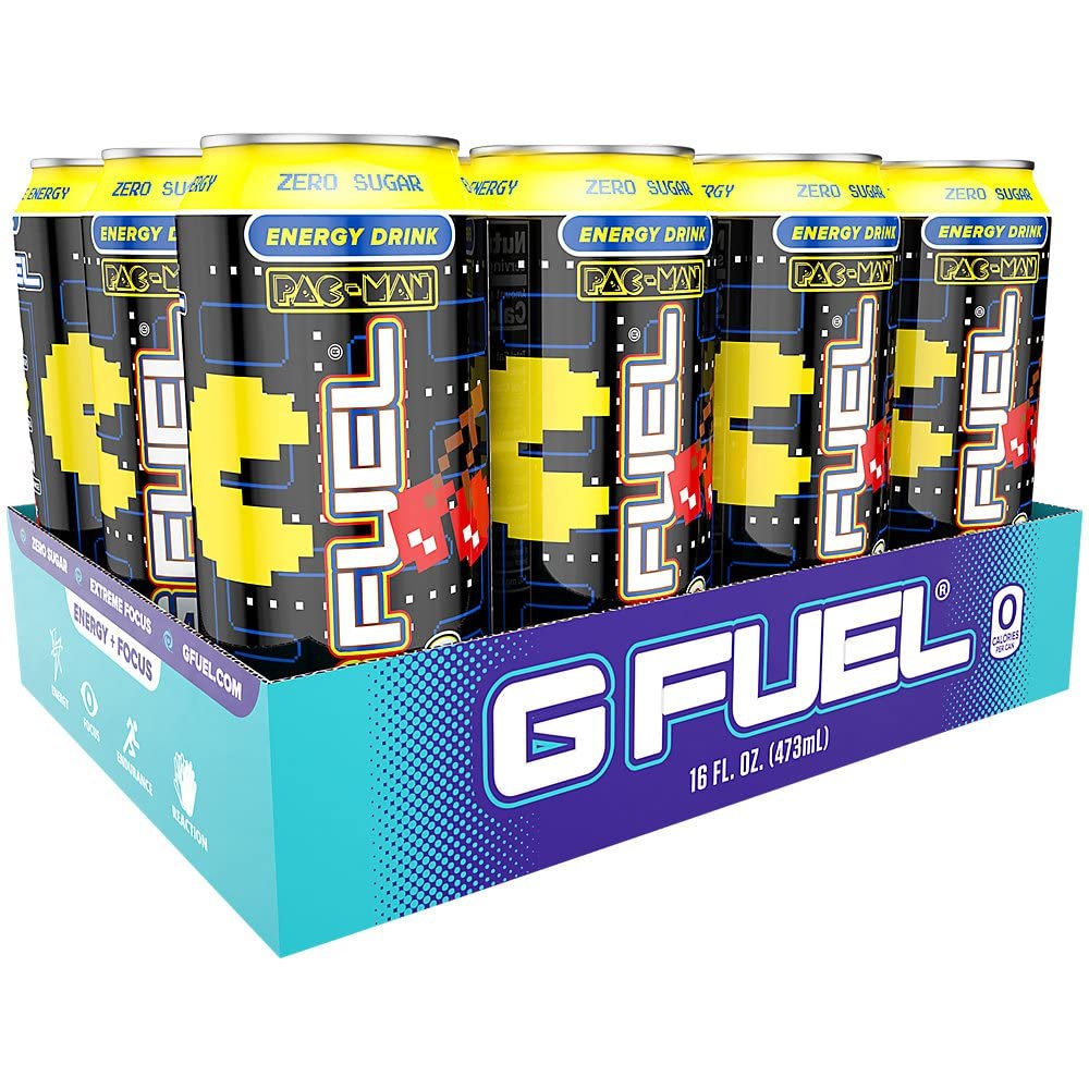 G Fuel Pac-Man Power Pellet - Cherry Lollipop Energy Drink, 16 oz can, 12-pack case